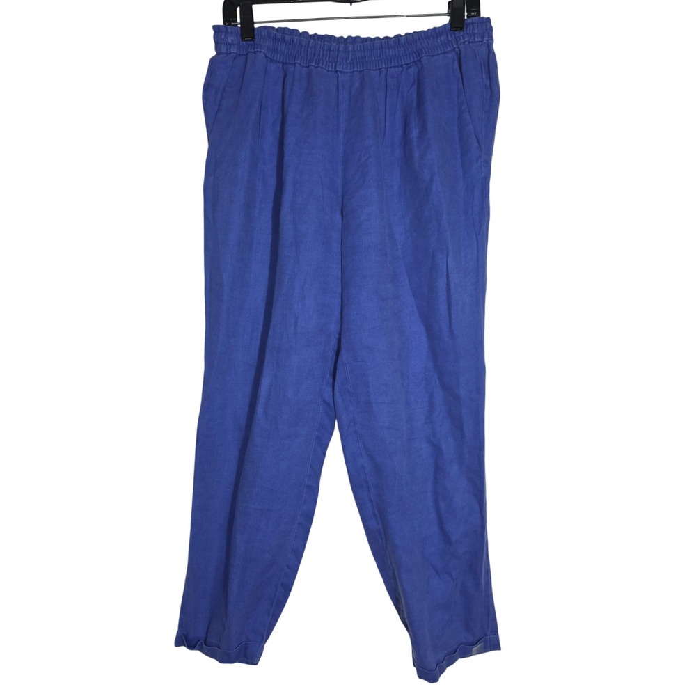 J.Crew Linen Pull On Pants Women's Blue Elastic Waist Cuffed A7090 Summer Fair